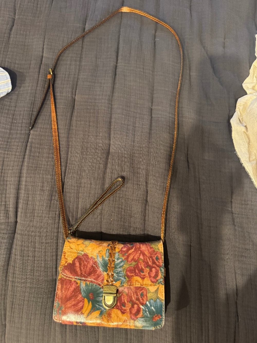 Vintage Patricia Nash Floral Leather Crossbody Bag